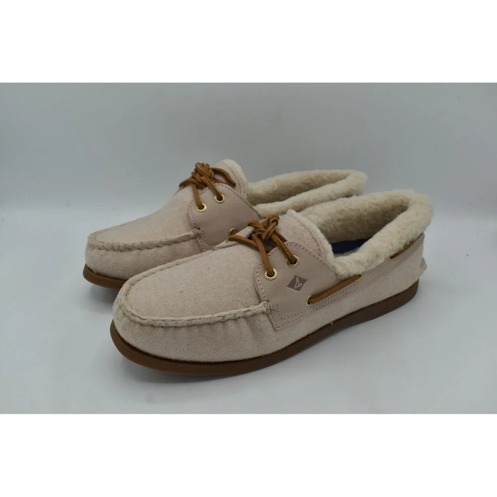 Sperry Women Size 8.5 AO 2 Eye Lined Faux Shearling Light Pink Suede Boat Shoes